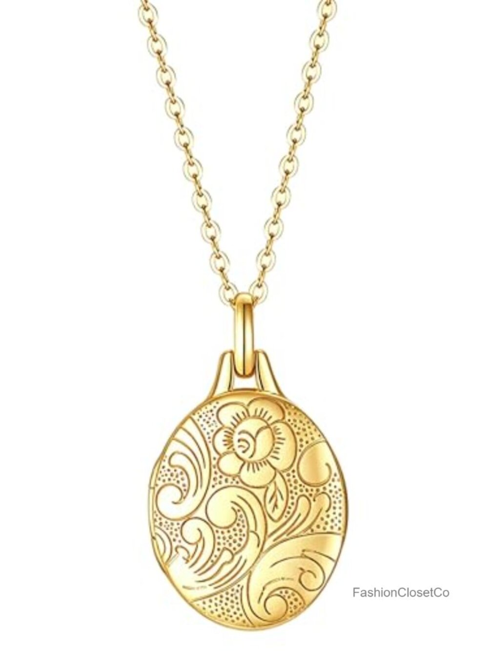 14K Gold-Filled Love Heart Locket Necklace with Pictures Floral Pattern